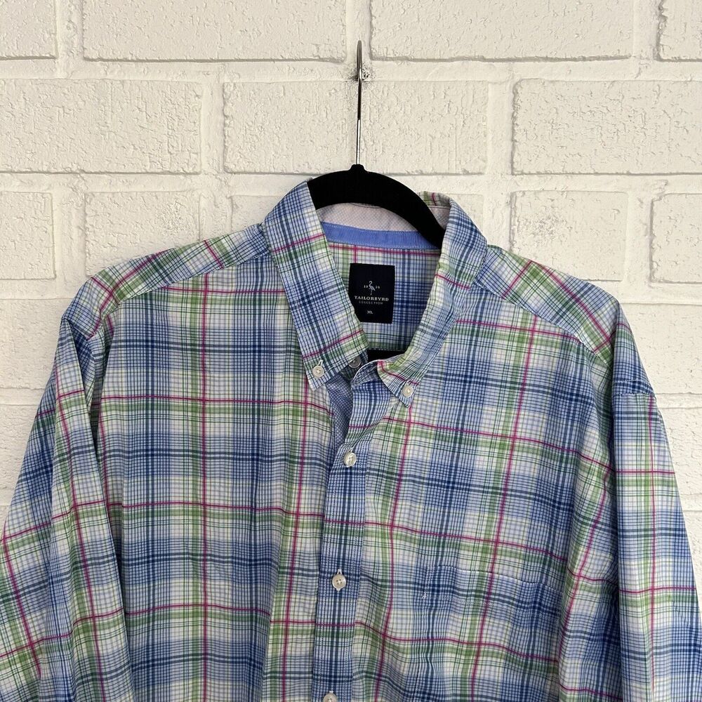 Tailorbyrd Button Up Shirt Mens  XL Colorful Plaid Flip Cuff Flamingo